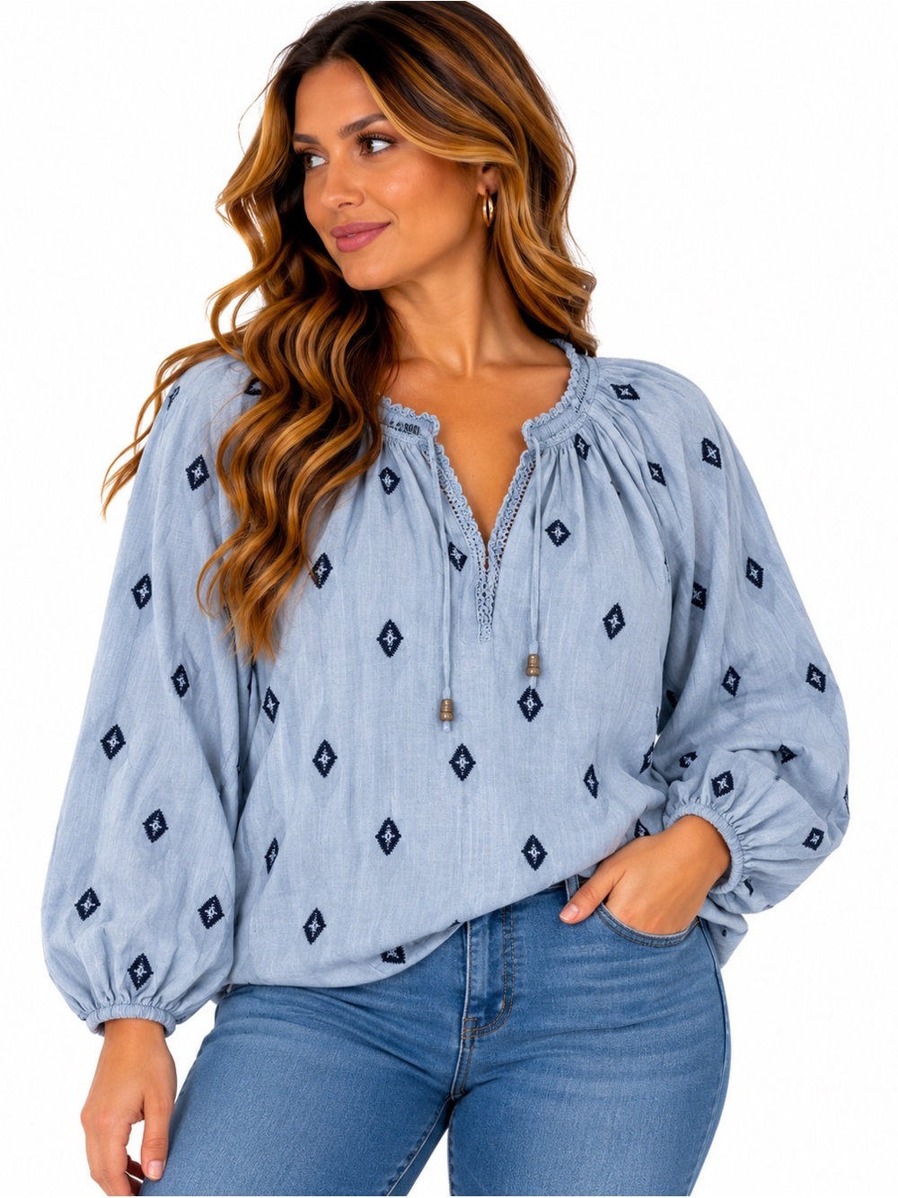 Vintage Threads by Embroidered Peasant Blouse Top Western Boho Size S NWT Cotton